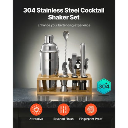 Cocktailshakerset 10 delar bartenderkit rostfritt stål barverktyg silver |  EU
