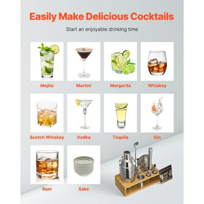 Cocktailshakerset 10 delar bartenderkit rostfritt stål barverktyg silver |  EU