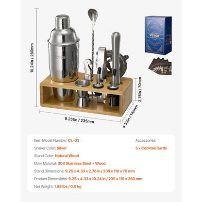 Cocktailshakerset 10 delar bartenderkit rostfritt stål barverktyg silver |  EU
