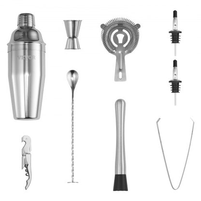 Cocktailshakerset 10 delar bartenderkit rostfritt stål barverktyg silver |  EU