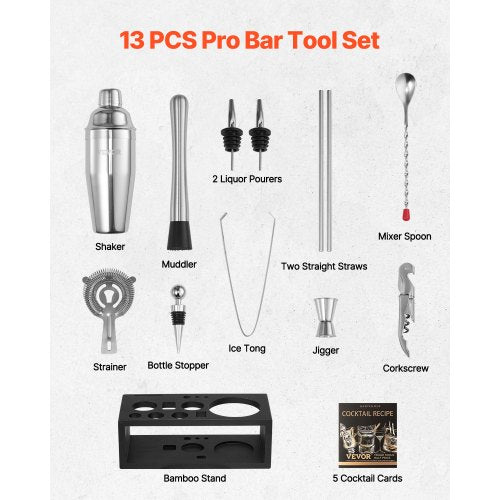 Cocktailshakerset 13 delar barverktyg rostfritt stål bartenderkit silver |  EU