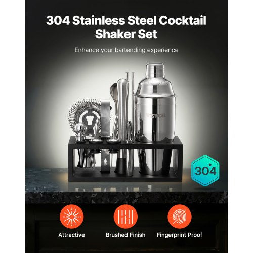 Cocktailshakerset 13 delar barverktyg rostfritt stål bartenderkit silver |  EU