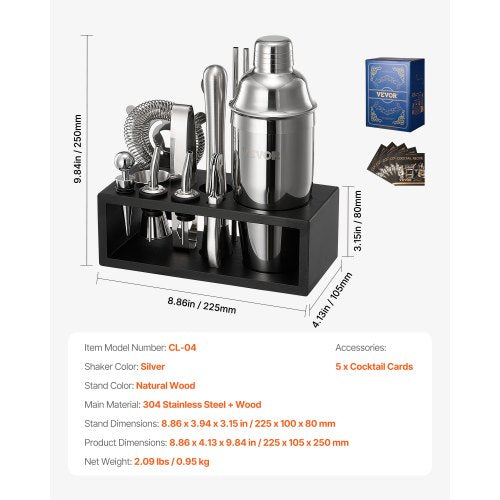 Cocktailshakerset 13 delar barverktyg rostfritt stål bartenderkit silver |  EU