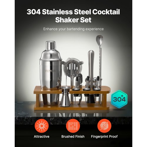 Cocktail Shaker Set 18 Pieces Bartender Kit Stainless Steel Bar Tools Silver | EU