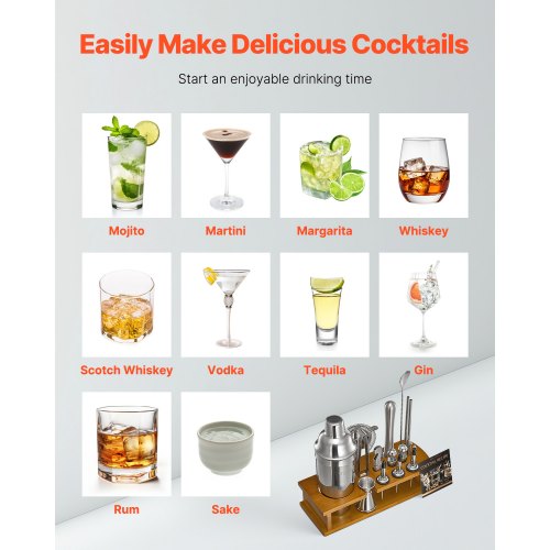 Cocktail Shaker Set 18 Pieces Bartender Kit Stainless Steel Bar Tools Silver | EU