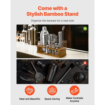 Cocktail Shaker Set 18 Pieces Bartender Kit Stainless Steel Bar Tools Silver | EU