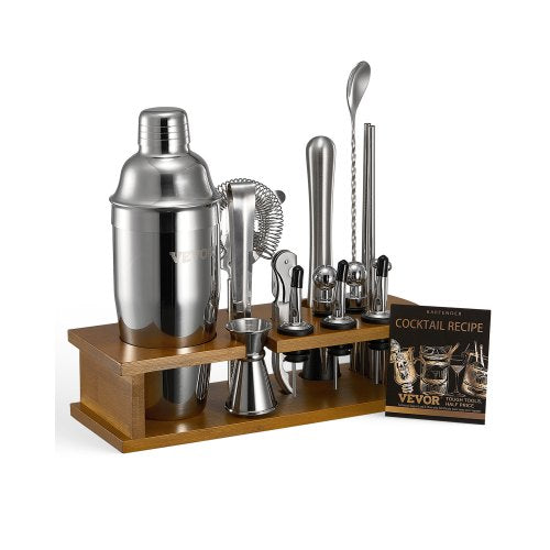 Cocktail-Shaker-Set, 18-teilig, Barkeeper-Set, Edelstahl, Bar-Werkzeuge, Silber | EU