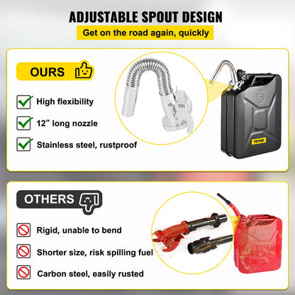 Jerry bränsledunk, 5,3 gallon / 20 L bärbar jerry bensindunk med flexibelt pipsystem, rostsäker & värmebeständig bränsletank i stål för bilar Lastbilsutrustning, svart