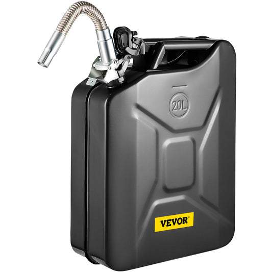 Jerry bränsledunk, 5,3 gallon / 20 L bärbar jerry bensindunk med flexibelt pipsystem, rostsäker & värmebeständig bränsletank i stål för bilar Lastbilsutrustning, svart