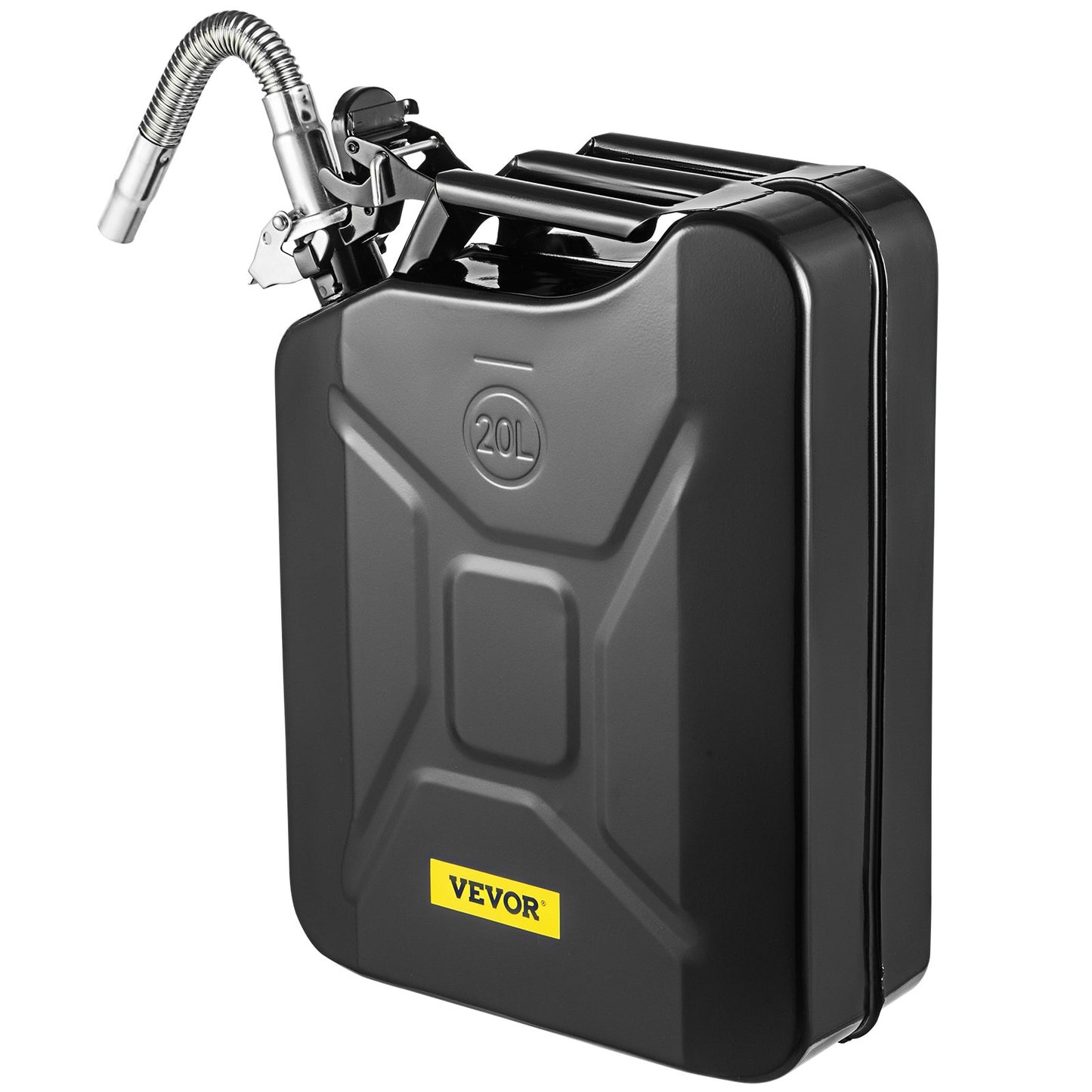 Jerry bränsledunk, 5,3 gallon / 20 L bärbar jerry bensindunk med flexibelt pipsystem, rostsäker & värmebeständig bränsletank i stål för bilar Lastbilsutrustning, svart