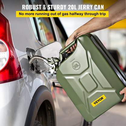 Jerry bränsledunk, 5,3 gallon / 20 L bärbar jerry gasdunk med flexibelt pipsystem, rostsäker & värmebeständig stålbränsletank för bilar Lastbilsutrustning, grön