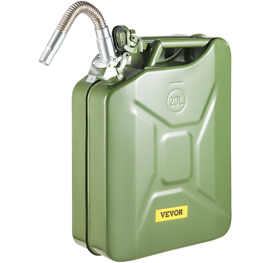 Jerry bränsledunk, 5,3 gallon / 20 L bärbar jerry gasdunk med flexibelt pipsystem, rostsäker & värmebeständig stålbränsletank för bilar Lastbilsutrustning, grön