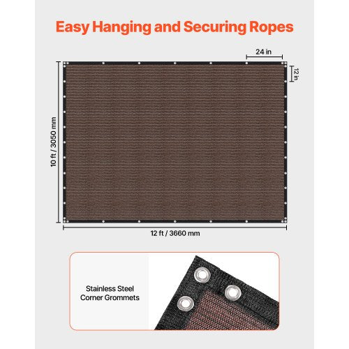 90% Sunscreen Fabric 10 x 12 Feet for Patio and Garden (Brown) | EU