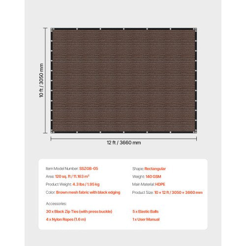 90% Sunscreen Fabric 10 x 12 Feet for Patio and Garden (Brown) | EU