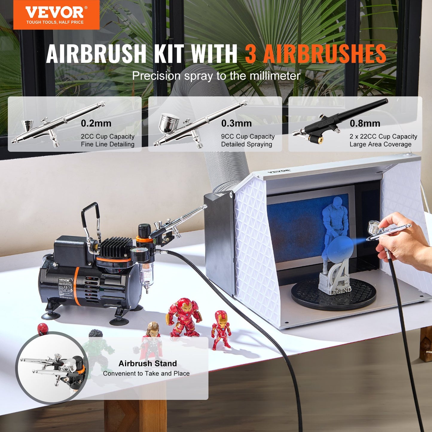 Airbrush Kit Dubbel fläkt Luftkompressor Airbrushing System Kit 3 Airbrushes