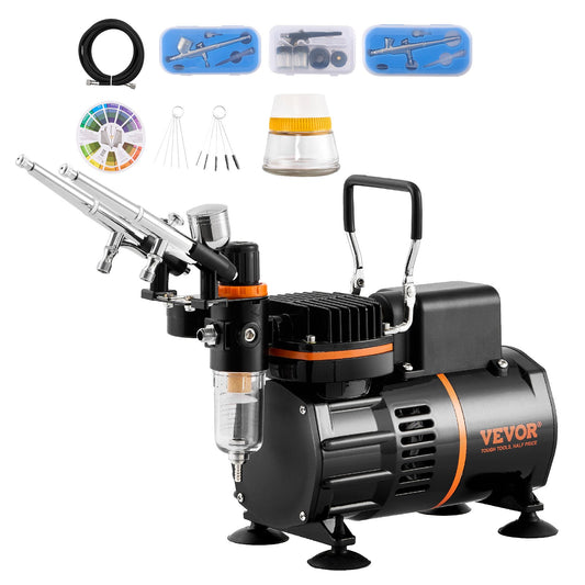 Airbrush Kit Dubbel fläkt Luftkompressor Airbrushing System Kit 3 Airbrushes