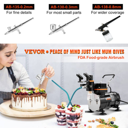 Airbrush-Kit, professionelles Airbrush-Set mit Kompressor, Airbrush-System-Kit mit Mehrzweck-Airbrushes mit Doppelwirkung und Schwerkraftzufuhr, Sprühmodell für Kunst, Nägel, Kekse, Tattoos, Make-up, Kuchendekoration