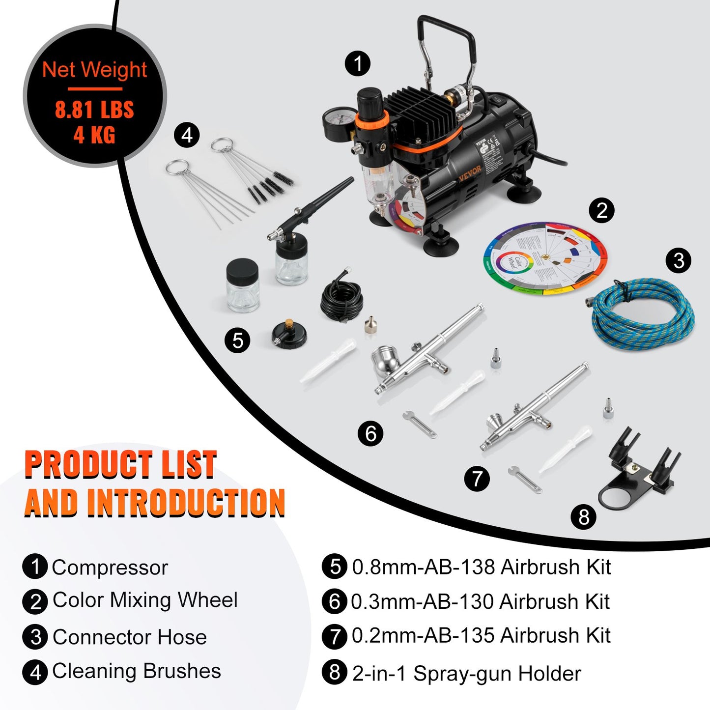 Airbrush-Kit, professionelles Airbrush-Set mit Kompressor, Airbrush-System-Kit mit Mehrzweck-Airbrushes mit Doppelwirkung und Schwerkraftzufuhr, Sprühmodell für Kunst, Nägel, Kekse, Tattoos, Make-up, Kuchendekoration