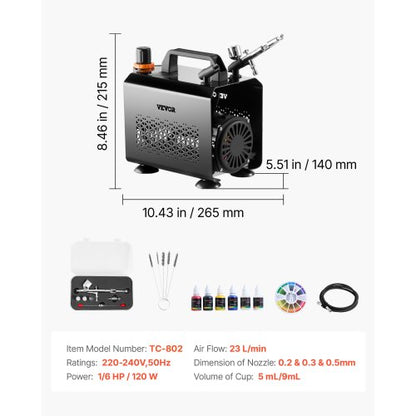 Airbrush-Set Airbrush-Set 1/6 PS Luftkompressor 1 Airbrush 3 Düsen Farbe | EU