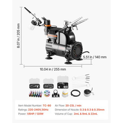 Airbrush Kit Airbrush Kit 1/6 HP Luftkompressor 3 Airbrushar 3 Munstycken Färg |  EU