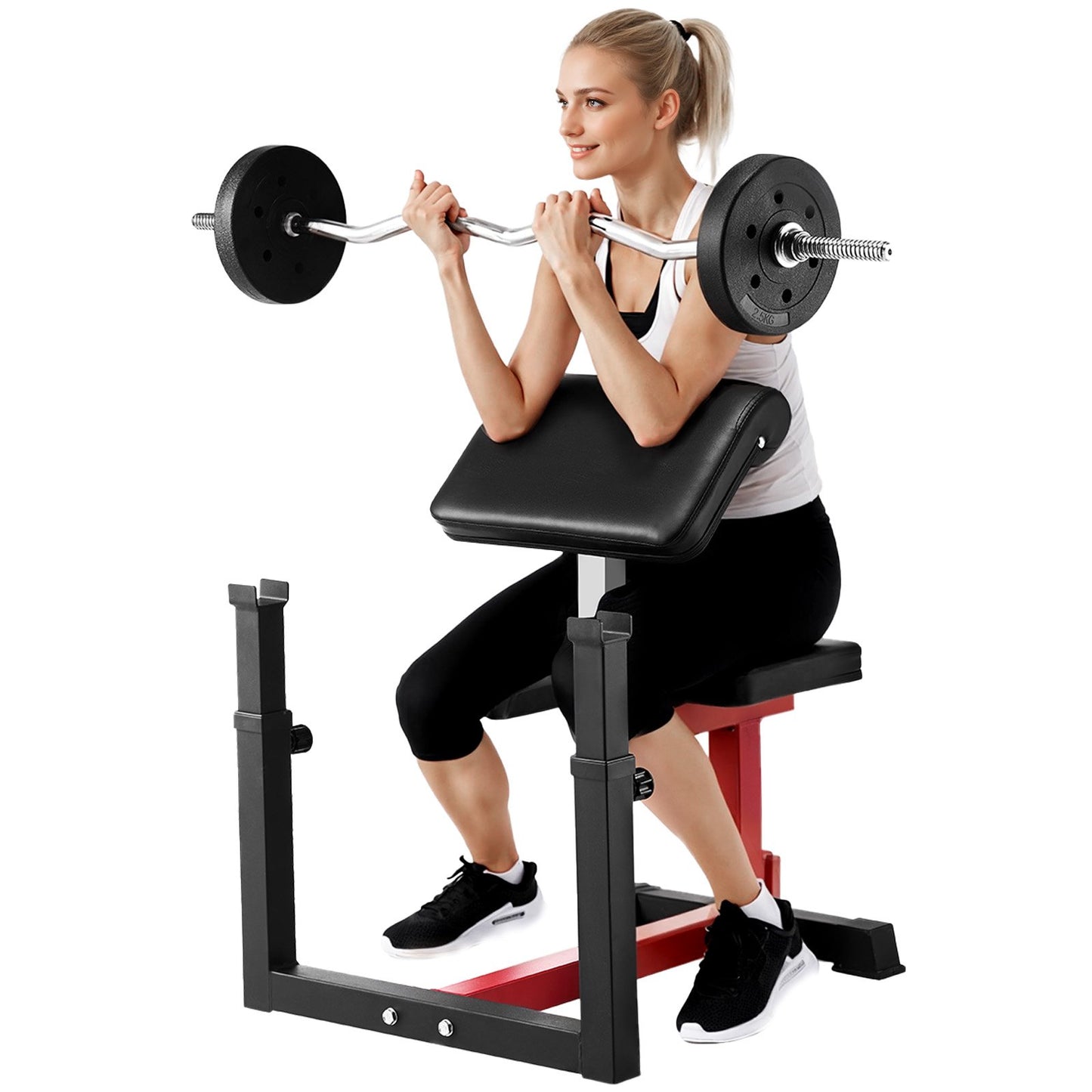 Preacher Curl Bench Adjustable Home Gym Biceps Machine Barbell Equipment