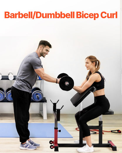 Preacher Curl Bench Justerbar Hemgym Biceps Maskin Skivstång Utrustning