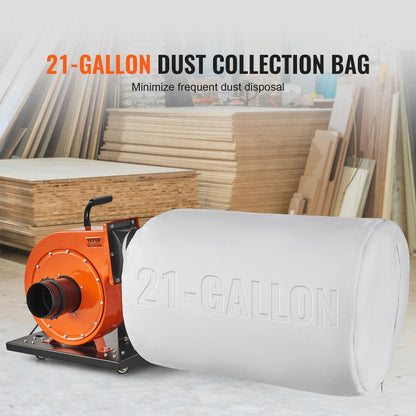 Staubsammler, 1 PS, 460 CFM Luftstrom, rollbarer Staubsammler mit 21 Gallonen Staubsammelbeutel, 2,5 Mikron Beutelfiltration, mobiler Holzstaubbehälter für Industriewerkstätten mit Griff und Rädern