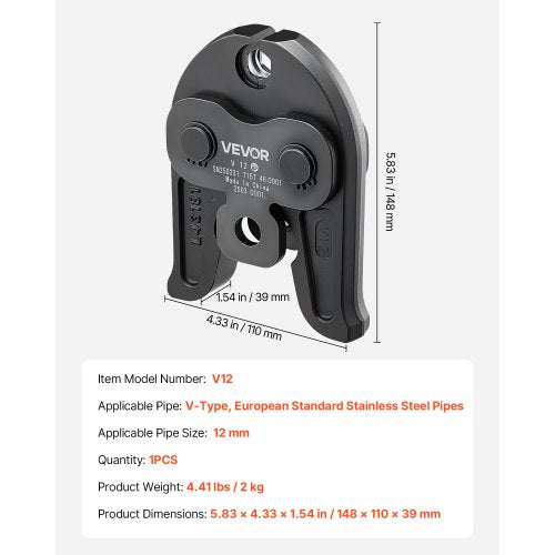 V12 Pressbacke 12mm Pressbacke Passend für V-förmige Edelstahlrohre