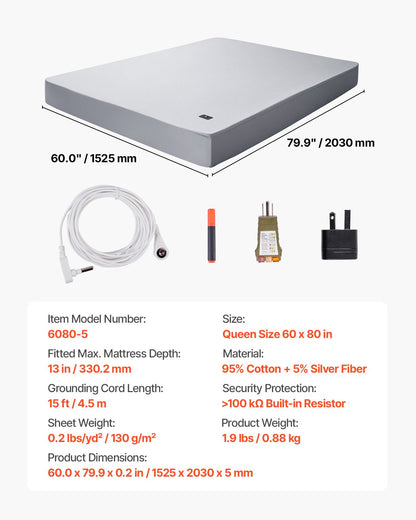 Jordningslakan Queen Size 95% Bomull + 5% Silver Fiber Earthing Sheets