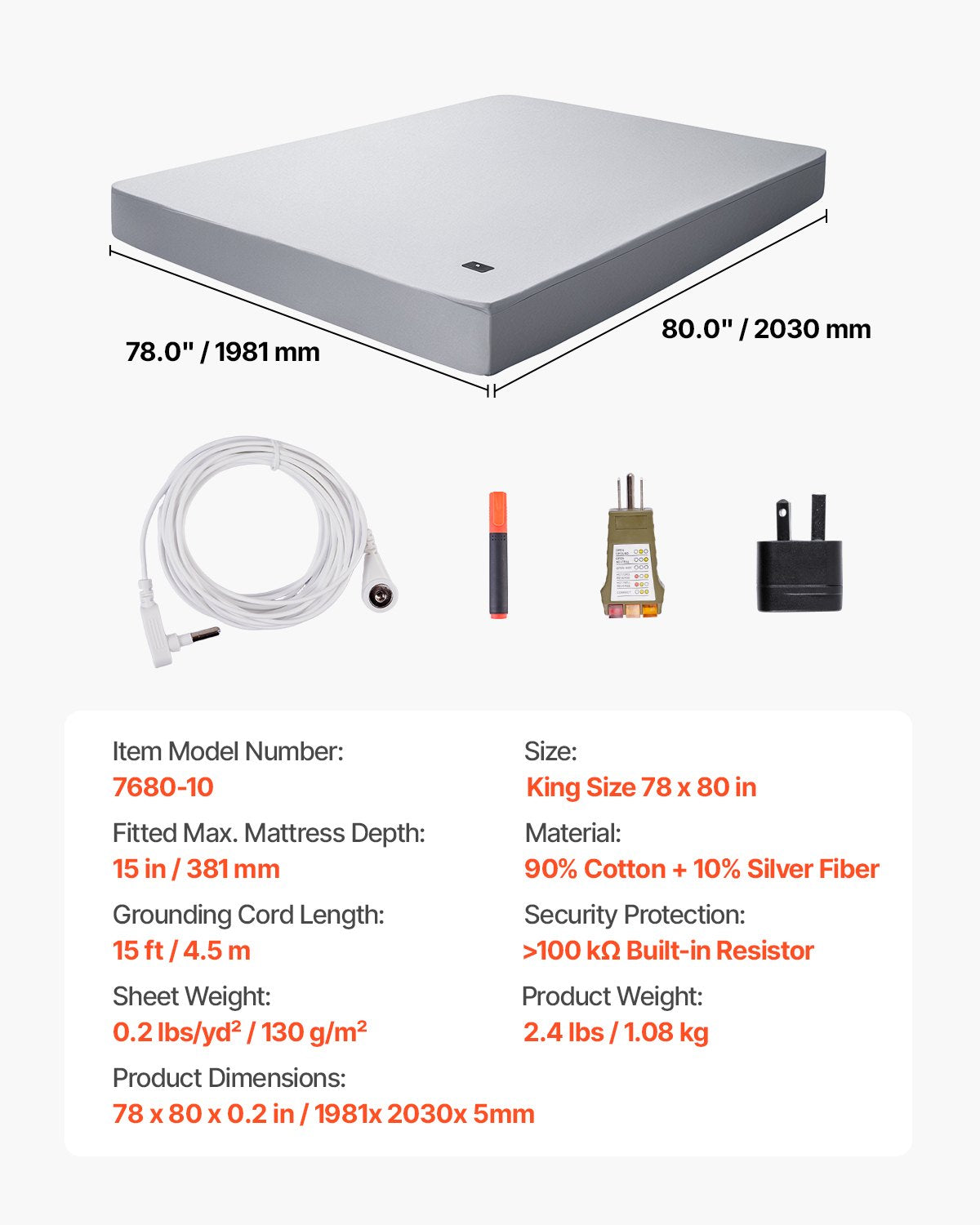 Grounding Pads King Size 90% Cotton + 10% Silver Fiber Grounding Pads