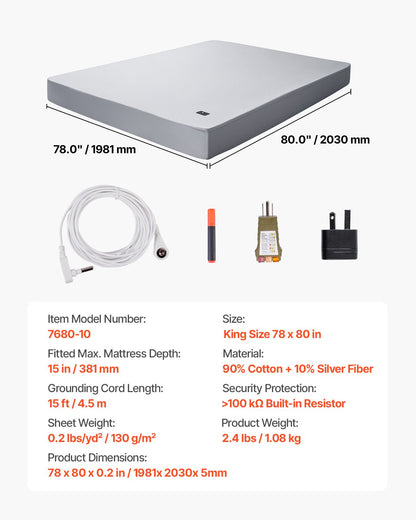 Grounding Pads King Size 90% Cotton + 10% Silver Fiber Grounding Pads