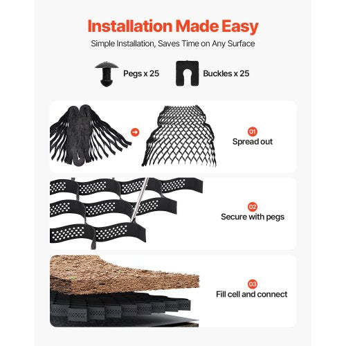 Ground Grid 3-inch Deep Geocell Grid 17.06x8.86 ft / 5200x2700 mm for Gravel