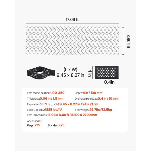 Ground Grid 4-inch Deep Geocell Grid 17.06x8.86 ft / 5200x2700 mm for Gravel