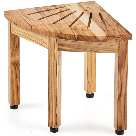 Hörnduschbänk i teak, 12,4 tum höjd 11,5 tum radie, 100 % teak hörnduschstrand, mögelbeständig, 300 LBS med förvaringshylla, duschpall för in- och utedusch, för badrum