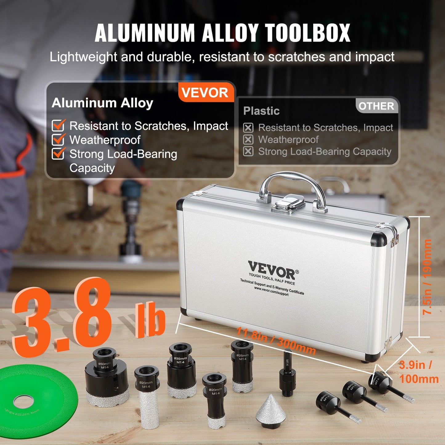 Diamond core drill set, 7 pcs 6/6/6/20/25/35/50 mm diamond hole saw set, with finger milling cutter cone bit saw blade and storage bag for dry and wet, diamond drill bit for ceramic tiles