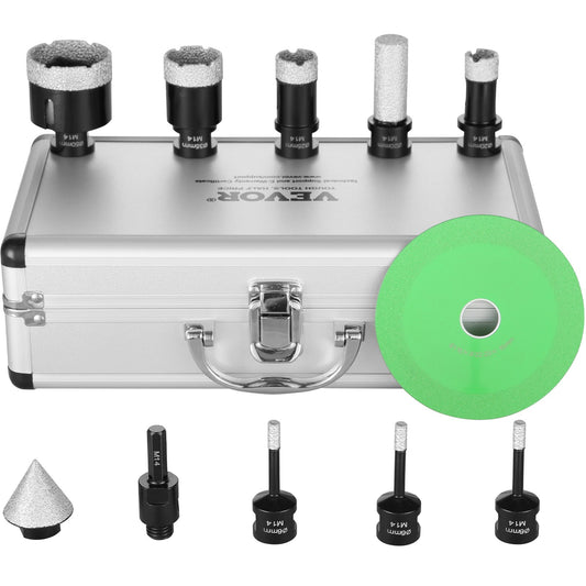 Diamond core drill set, 7 pcs 6/6/6/20/25/35/50 mm diamond hole saw set, with finger milling cutter cone bit saw blade and storage bag for dry and wet, diamond drill bit for ceramic tiles