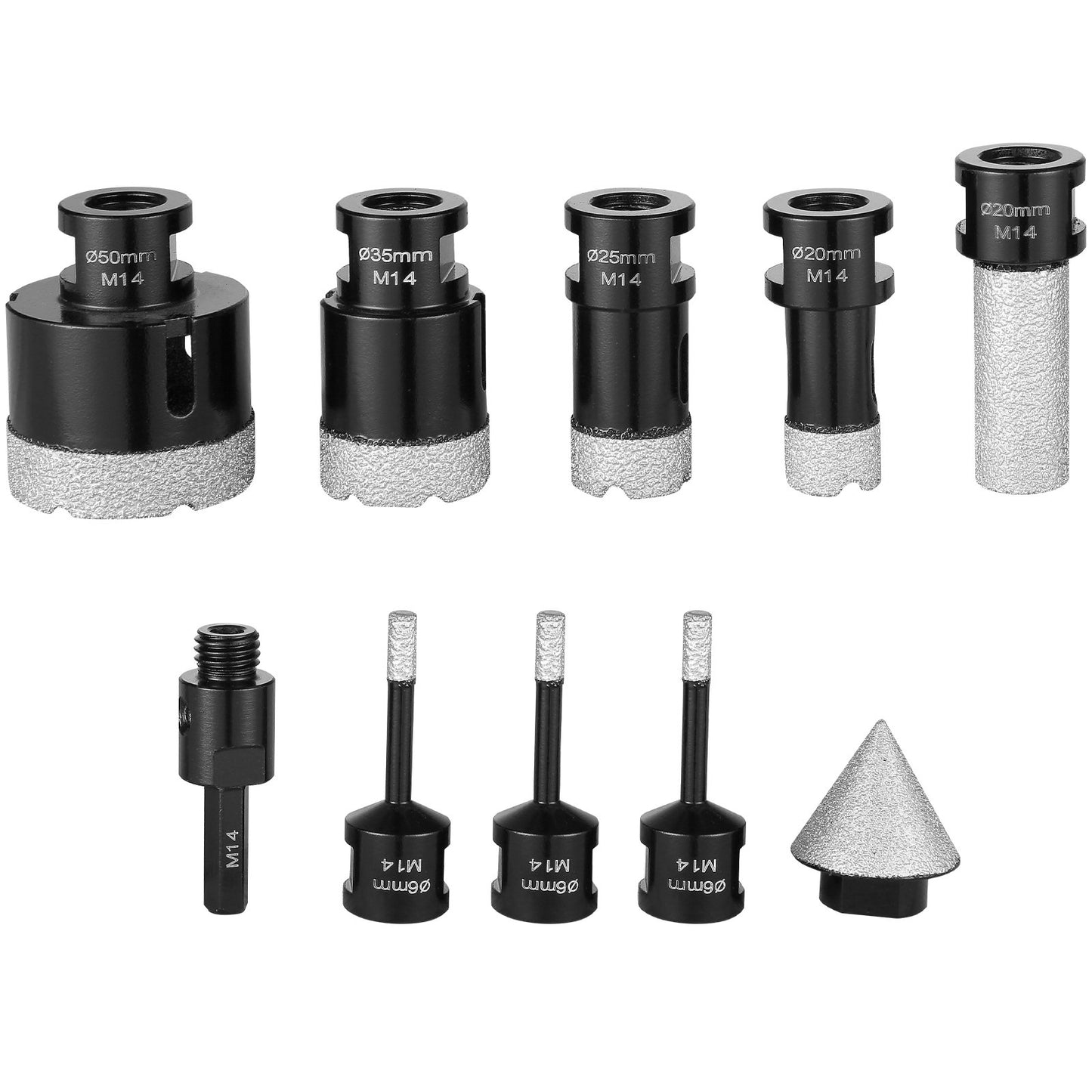 Diamond core drill set, 7 pcs 6/6/6/20/25/35/50 mm diamond hole saw set, with finger milling cutter cone bit saw blade and storage bag for dry and wet, diamond drill bit for ceramic tiles