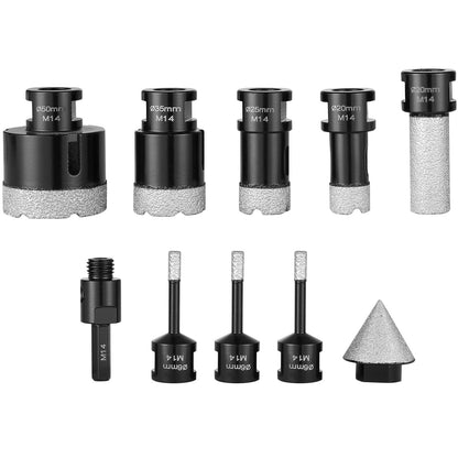 Diamond core drill set, 7 pcs 6/6/6/20/25/35/50 mm diamond hole saw set, with finger milling cutter cone bit saw blade and storage bag for dry and wet, diamond drill bit for ceramic tiles