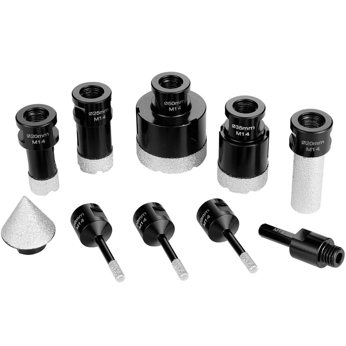 Diamond core drill set, 7 pcs 6/6/6/20/25/35/50 mm diamond hole saw set, with finger milling cutter cone bit saw blade and storage bag for dry and wet, diamond drill bit for ceramic tiles
