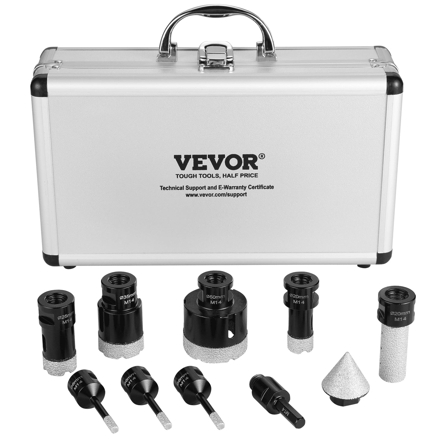 Diamond core drill set, 7 pcs 6/6/6/20/25/35/50 mm diamond hole saw set, with finger milling cutter cone bit saw blade and storage bag for dry and wet, diamond drill bit for ceramic tiles