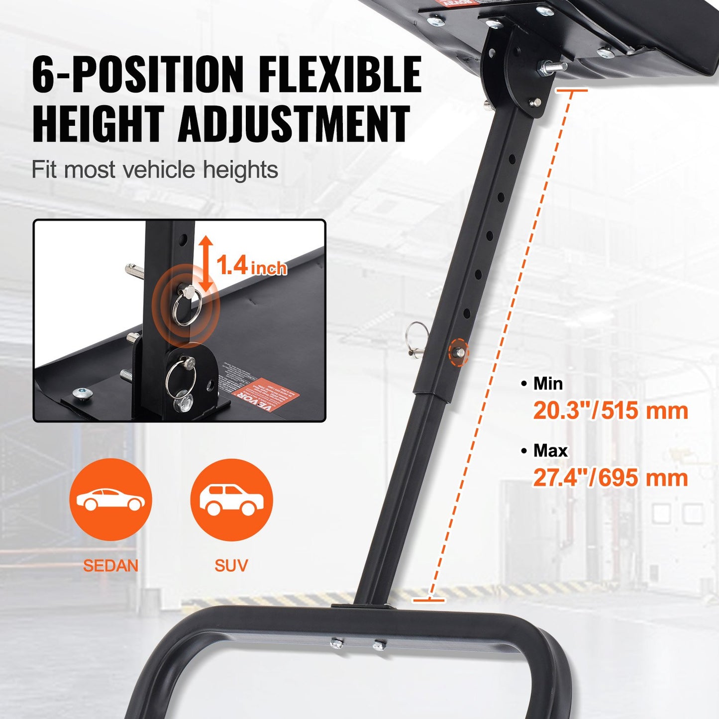 40 in Under Dash Creeper 330 lbs Rolling Garage Creeper Höjdjusterbar
