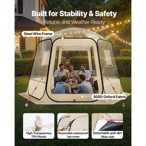 Pop-up bubbeltält, 3,05 x 2,75 m vattentätt och UV-resistent, genomskinligt campingtältskydd, utomhusträdgårdskupoltält med fönster, 540° panoramautsikt, för 4-8 personer uteplats bakgård |  EU