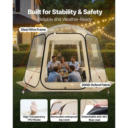 Pop-up bubbeltält, 3,05 x 2,75 m vattentätt och UV-resistent, genomskinligt campingtältskydd, utomhusträdgårdskupoltält med fönster, 540° panoramautsikt, för 4-8 personer uteplats bakgård |  EU