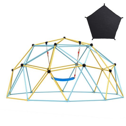 Klätterdome, 10 ft geometrisk kupolklättrare med hängmatta och gunga, för barn 3 till 10 år gamla, Jungle Gym stöder 750 LBS och enkel montering, med klättergrepp, lekutrustning utomhus