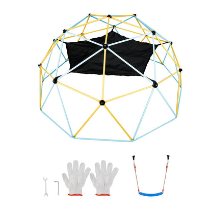 Klätterdome, 10 ft geometrisk kupolklättrare med hängmatta och gunga, för barn 3 till 10 år gamla, Jungle Gym stöder 750 LBS och enkel montering, med klättergrepp, lekutrustning utomhus