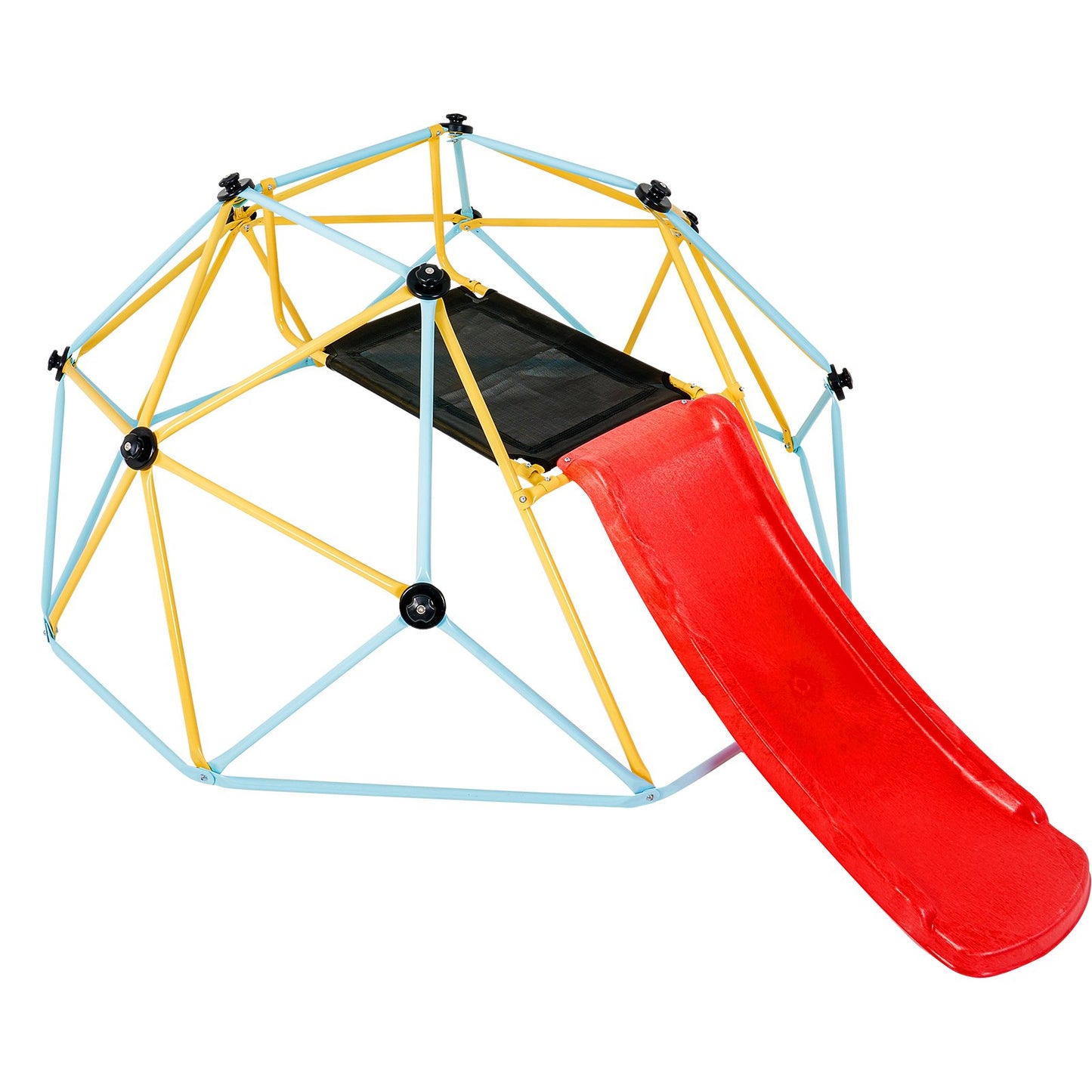 Klätterdome, 8FT geometrisk kupolklättrare med rutschkana, för barn 3 till 9 år gamla, Jungle Gym stöder 600 LBS och enkel montering, med klättergrepp, utomhus- och inomhuslekutrustning för barn