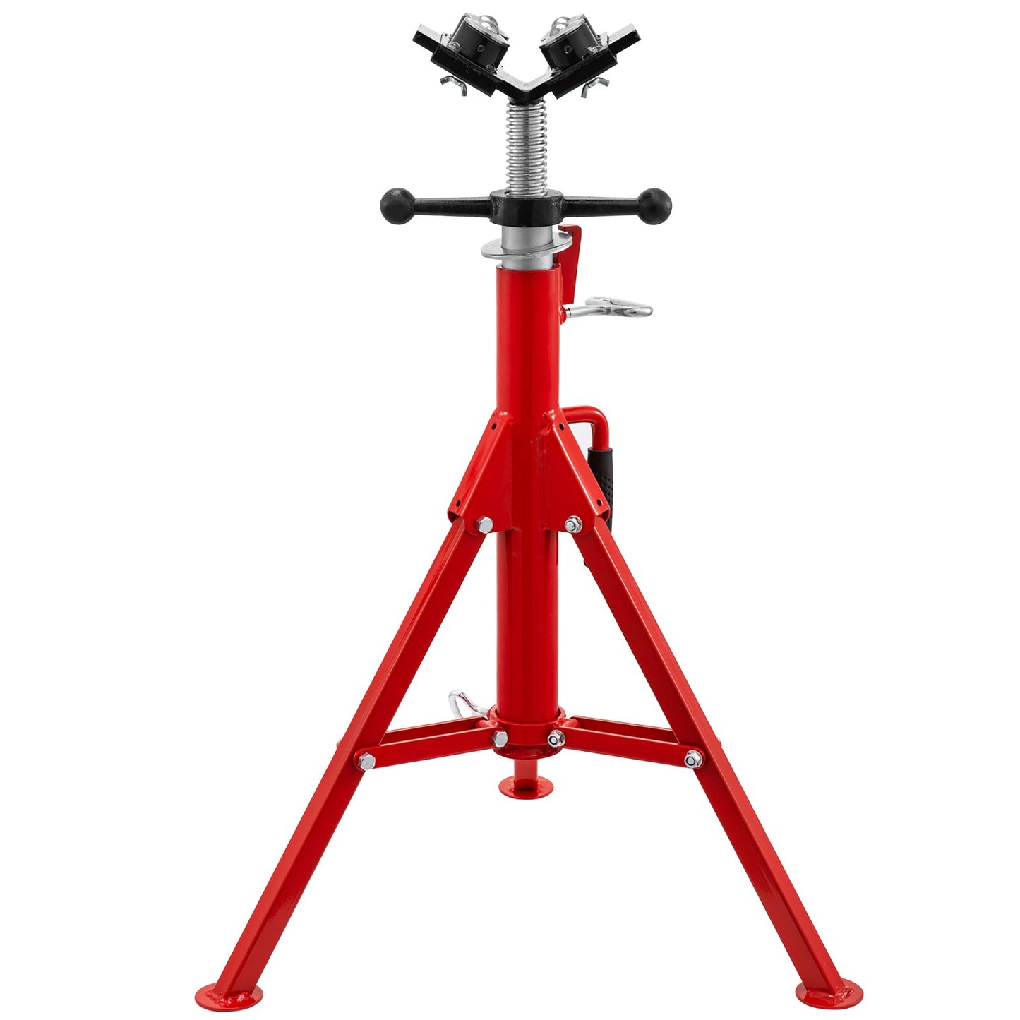 Pipe Jack Stand, Model V-Head 1107A Head High Folding Pipe Stand, Steel Jack Stands, 2 Ton Capacity Pipe Stand, 28-inch to 51.5-inch Pipe Jack Stand with 4-Ball Transmission