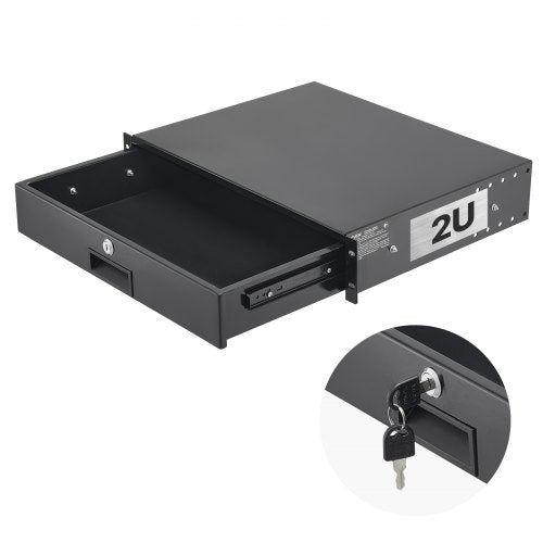 2U rackmonterad låda, 22,68 kg max belastning, låsbar serverskåplåda, glidande låda med lås och kabelhanteringshål, för nätverksutrustningsserver, AV-rack eller skåphölje |  EU