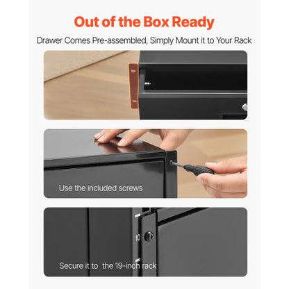 3U rackmonterad låda, 22,68 kg max belastning, låsbar serverskåplåda, glidande låda med lås och kabelhanteringshål, för nätverksutrustning, server, AV-rack eller skåphölje |  EU