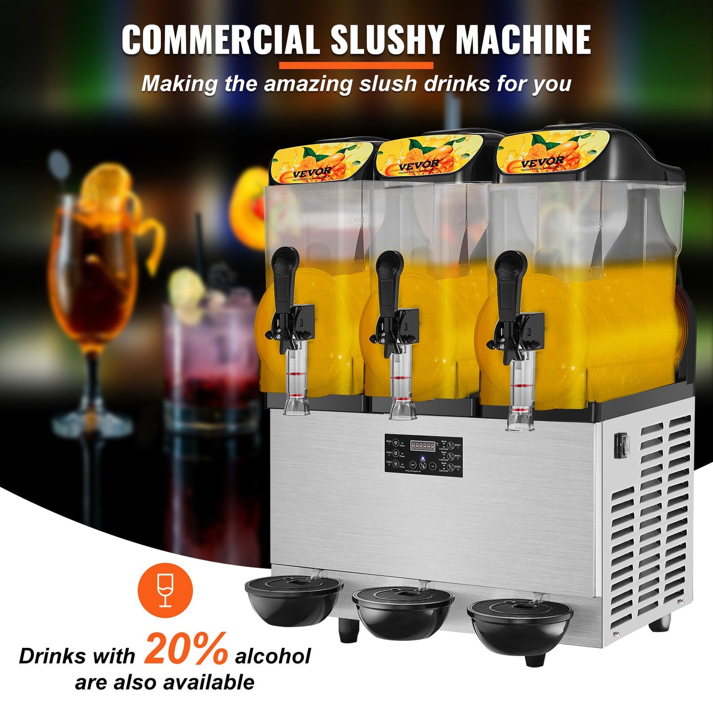 Slush Machine Commercial Slushy Machine 3 x 12L / 3.2 Gal Triple Bowl 72 Cups Output 220V 1300W Stainless Steel Margarita Smoothie Frozen Drink Maker